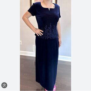 Vintage Jessica Howard Velvet Navy Blue Sparkling Dress size 12